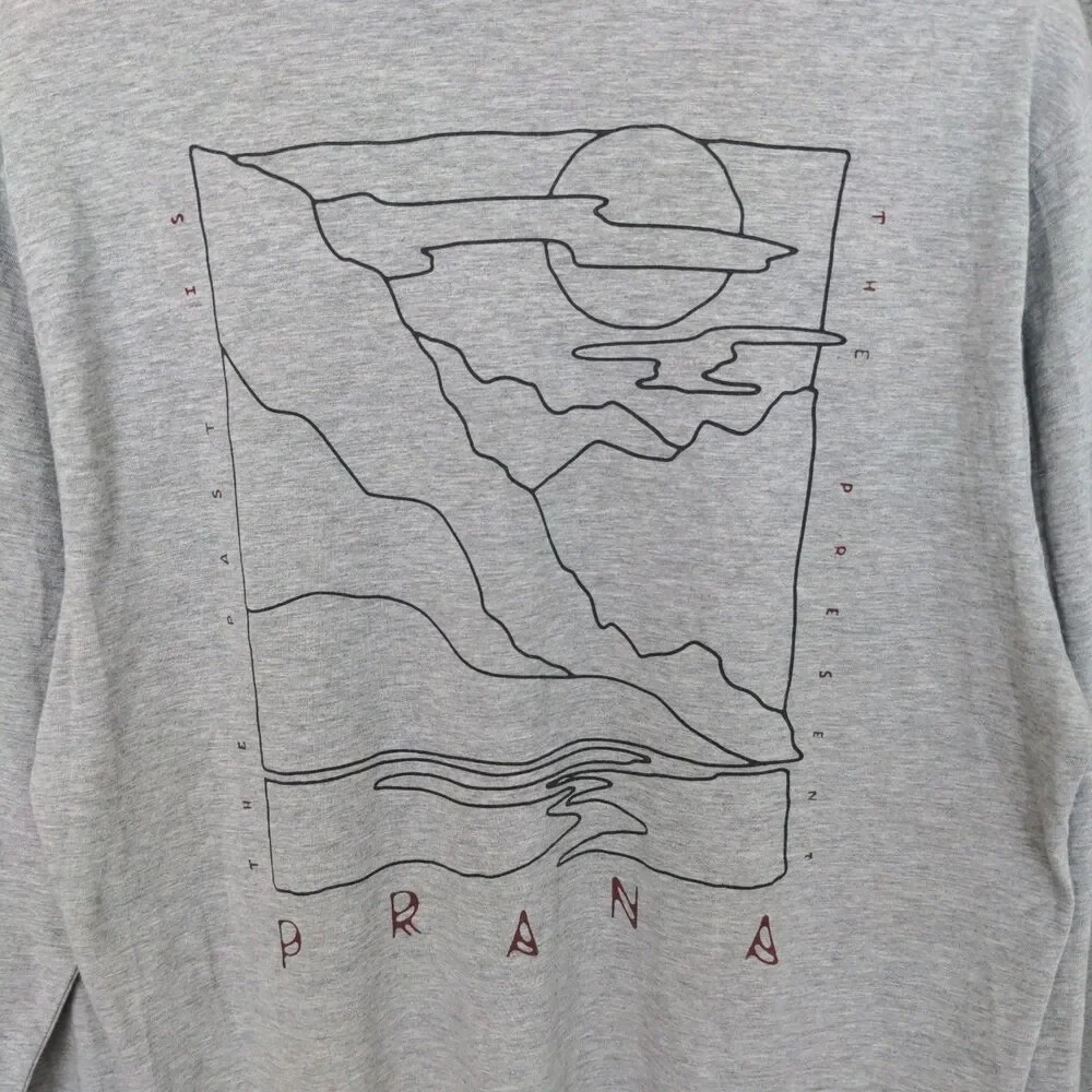 Prana Long Sleeve Graphic Print Shirt Men's Medium Gray Double Sided Cotton